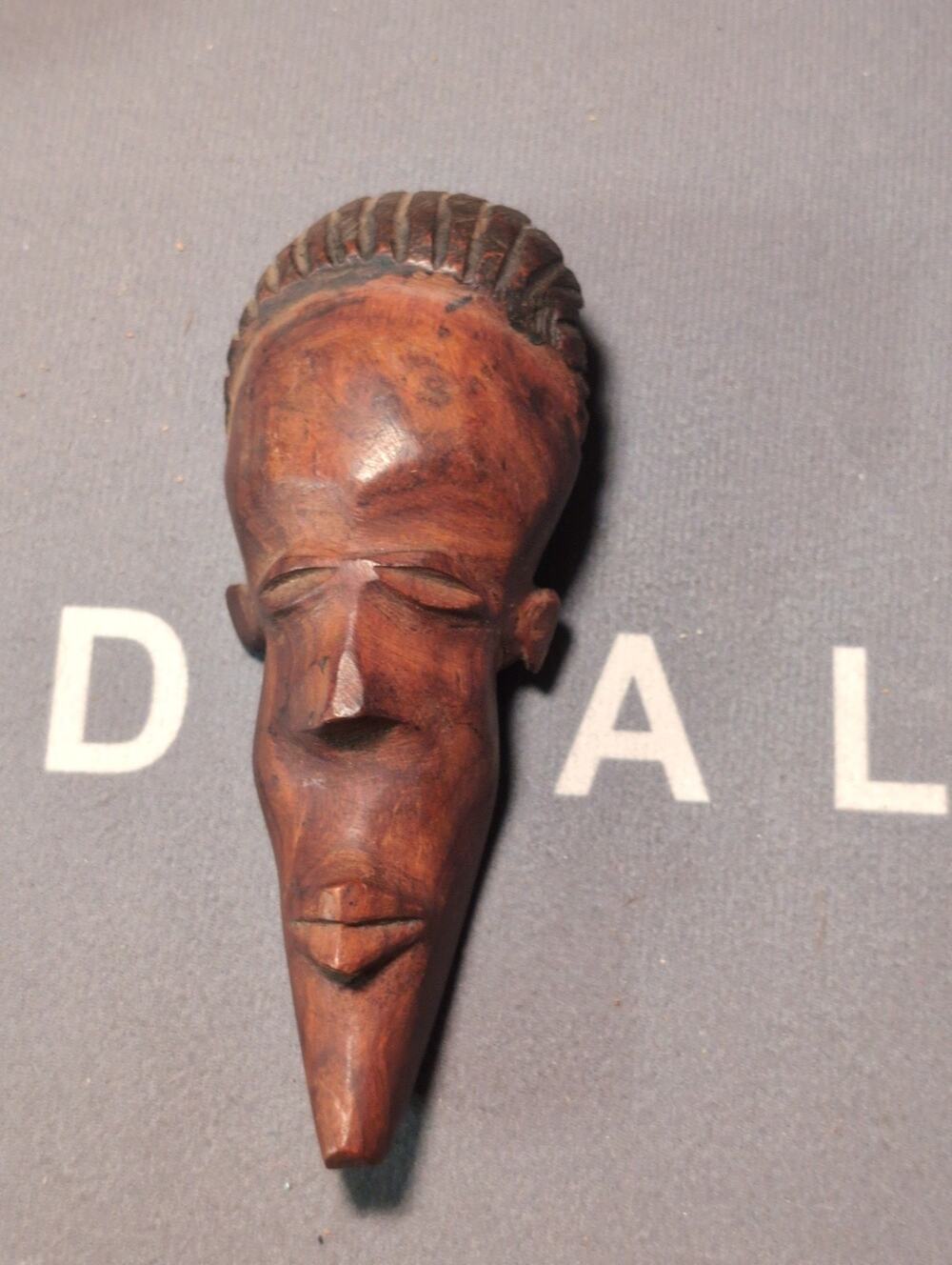 Vintage Hand Carved African Wooden Mask Pendant Tribal Miniature Folk Art 3”